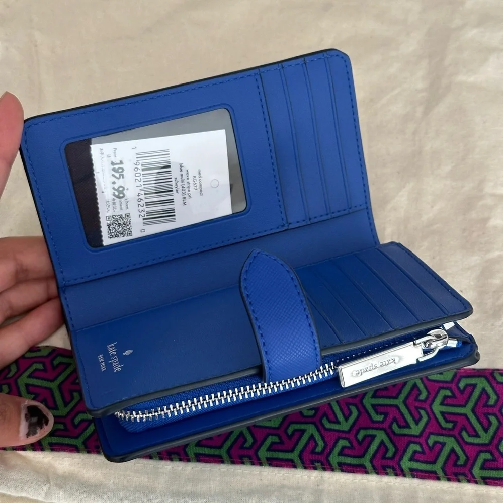 Kate Spade Wallet for Women Schuyler Medium Compact Bifold Wallet, Blue multi